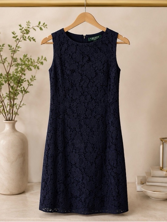 Ralph Lauren Dresses & Skirts - Ralph Lauren Navy Floral Lace Sleeveless Shift Dress